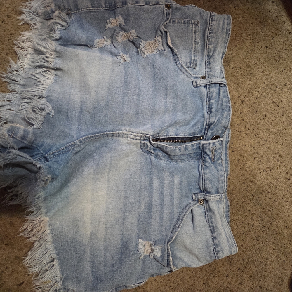 Distressed Light Blue Denim Shorts